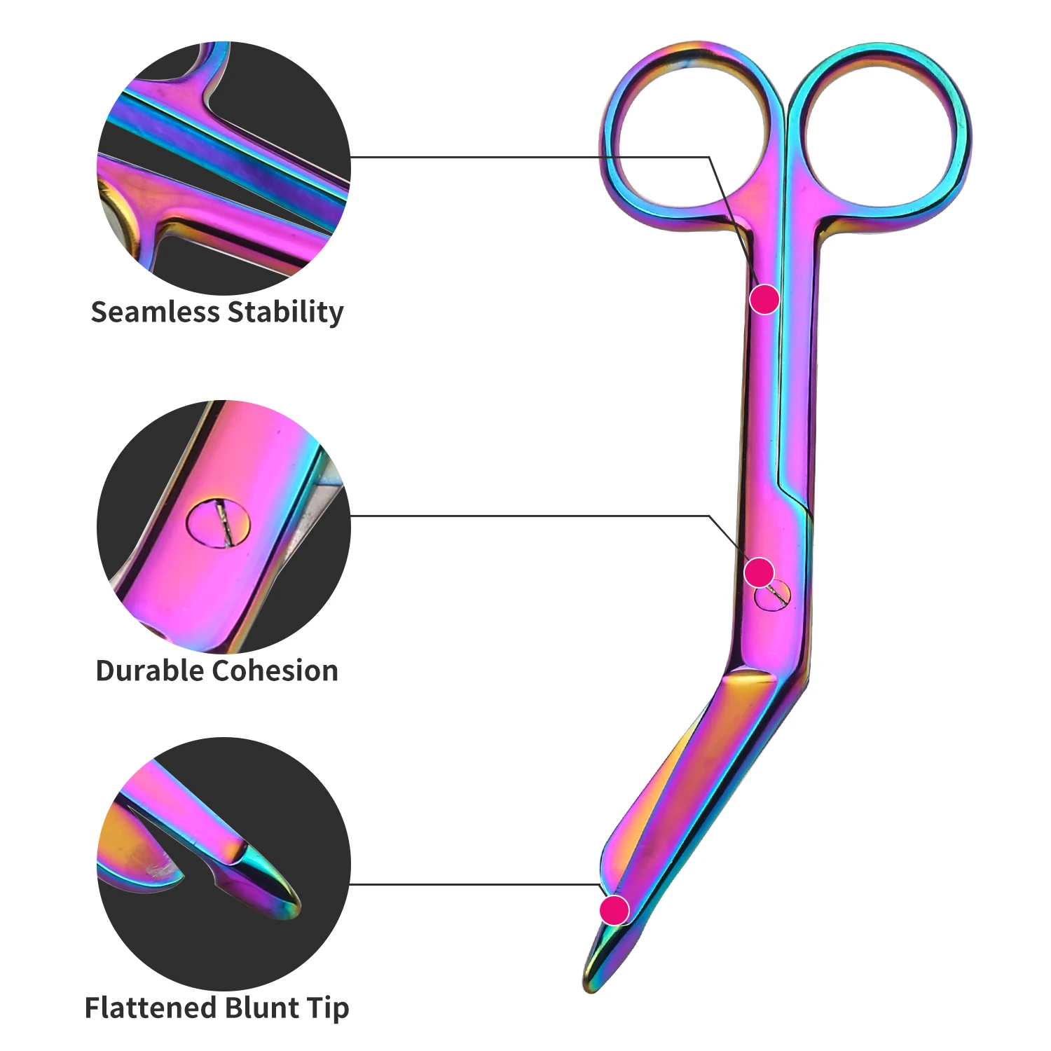 مقص ضمادة شاش متين بالكامل من الفولاذ مقاس 14 سم مقص جص آمن ذو طرف حاد، شفرات حادة للقطع الدقيق