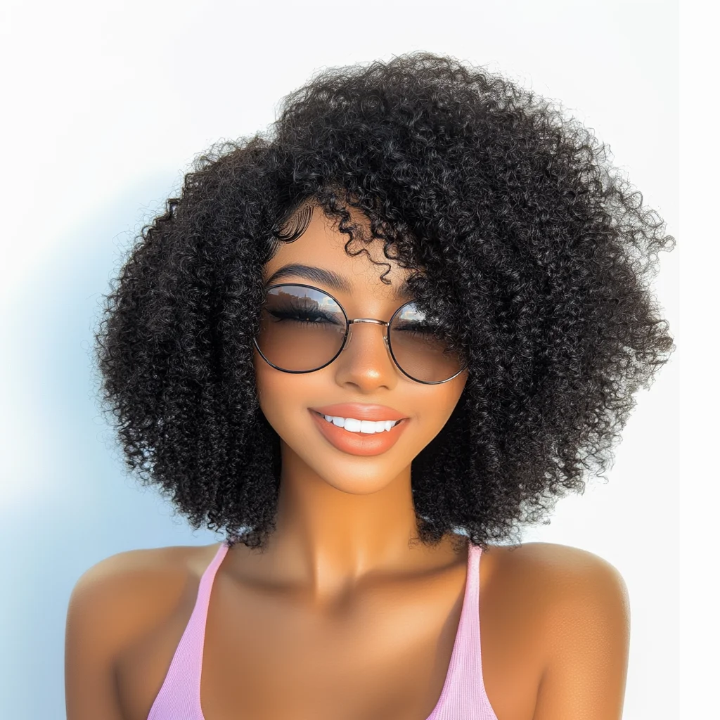 14 Inch Afro Kinky Curly Hair Wigs With Bangs Brazilian Jerry Curl Human Hair Bob Wigs Wear Go Glueless Wig Remy Human Afro