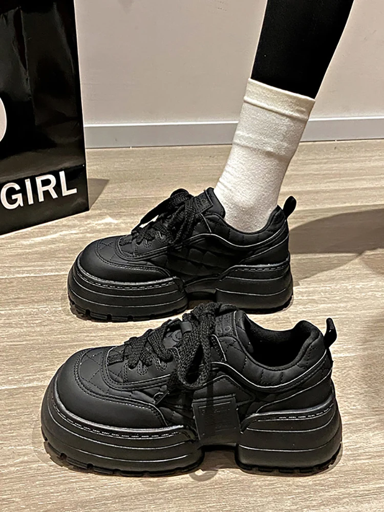 

Round Toe Sports Shoes Lady Casual Female Sneakers Autumn Clogs Platform Basket New Cross Fall Creepers Small Winter Lace-Up Sol