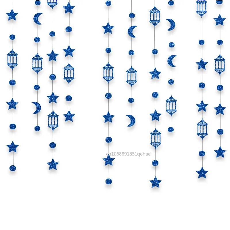 Glitter Paper Gold Star Moon Garlands Streamer Eid Mubarak Hanging Ornaments Ramadan Kareem Decor Banner Muslim Party Supplies