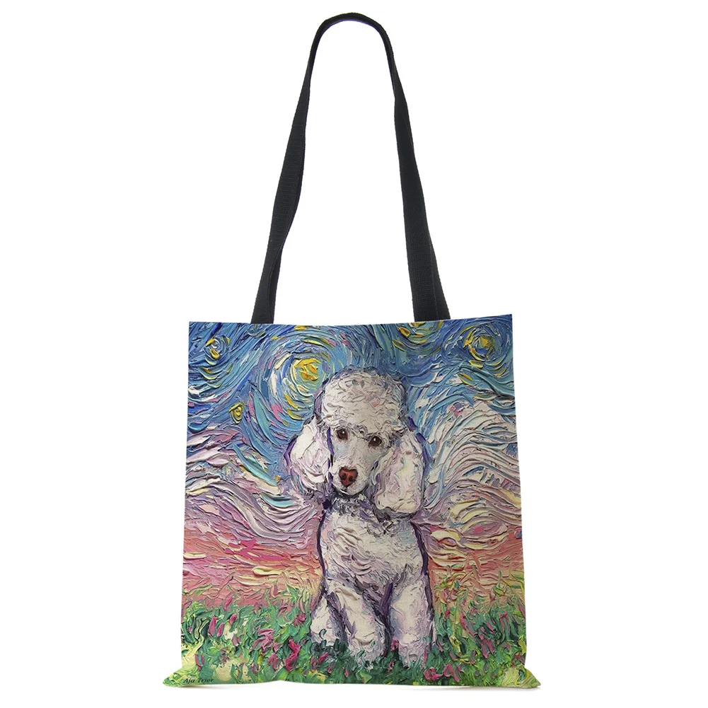 lion dog canvas tote: stylish & eco-friendly bag