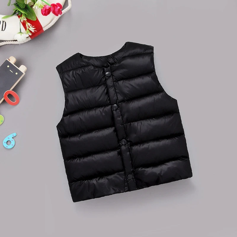 18M-7TChildren Warm Vests Winter Kids Boys Girls Candy Color Cartoon Dot Clothes For Baby Button Cute Waistcoat Outerwear Jacket
