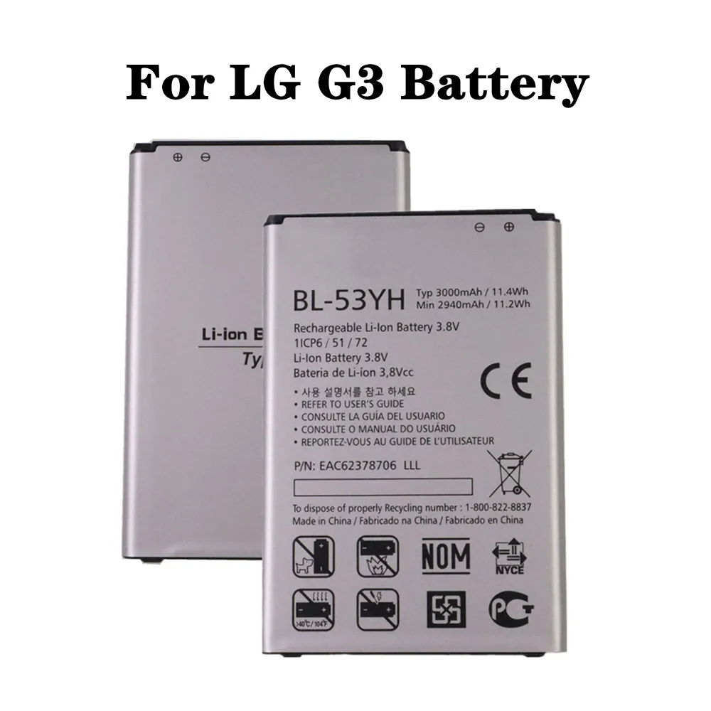 

Новый BL53YH BL-53YH аккумулятор для телефона LG G3 VS985 D859 D858 D857 D855 D851 D850 D830 F470 F460 F400L 3000mAh Высококачественный аккумулятор