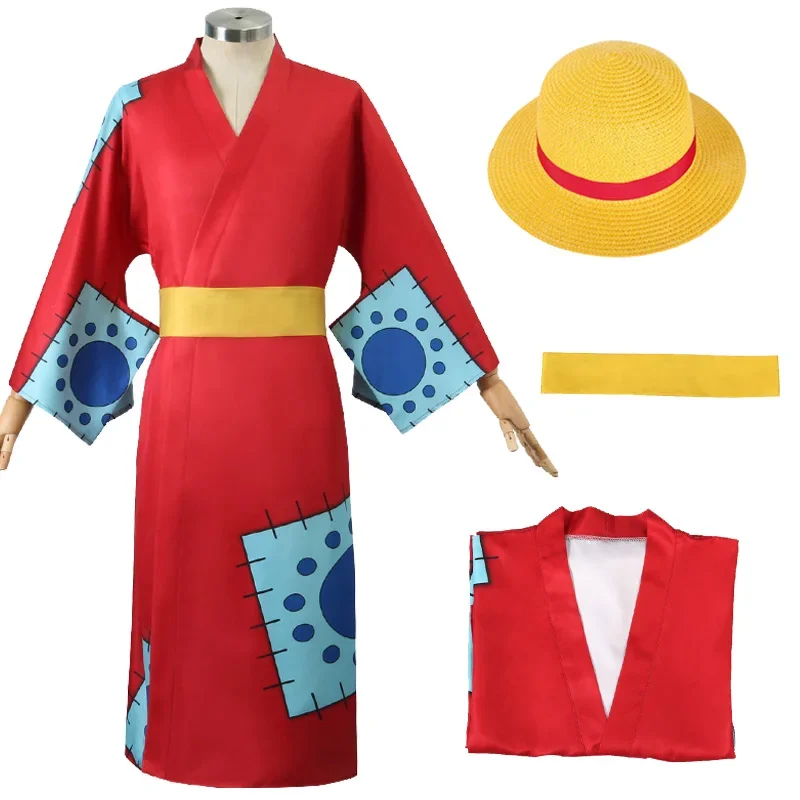 

Anime Luffy Cosplay Monkey D Luffy Cosplay Costume Kimono Robe Hat Adult Full Set Halloween Carnival Party Costumes for Men