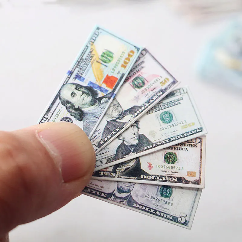 Miniature Items Mini Dolls Money Cash Dollars Euro British Pound Won Banknotes Model For Barbie Ob11 1/6 Dolls House Accessories 5