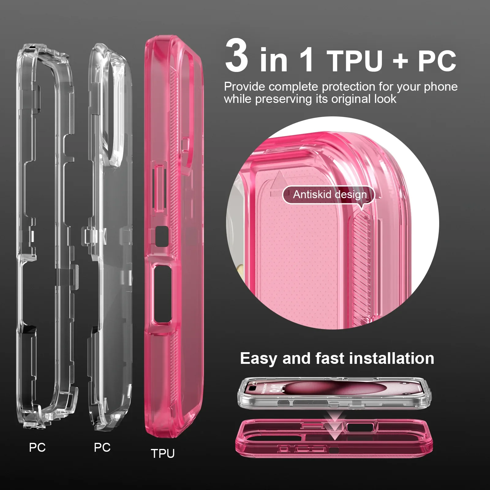 Ultra-Durable Clear Transparent Thick Phone Case - Heavy Duty Shockproof Hard Cover
