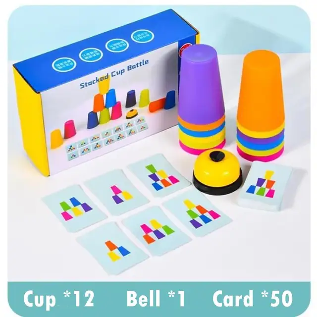 Stack Cup Game With Card Kid Educational Montessori Toy Intellectual Enlightenment Color Cognition Logic Training Christmas Gift