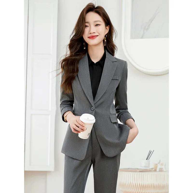 

2023 New Long Sleeve Business Wear Temperament Women's Clothing Business Formal Wear Suit Fashionable Jacket Interview Sales Wor
