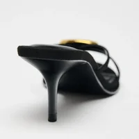 Summer 2025 Metal Decorative Black High-heeled Sandals Women Fashion Round Toe Open Toe Sexy Thin High Heel Slippers Ladies Shoe - Image 5