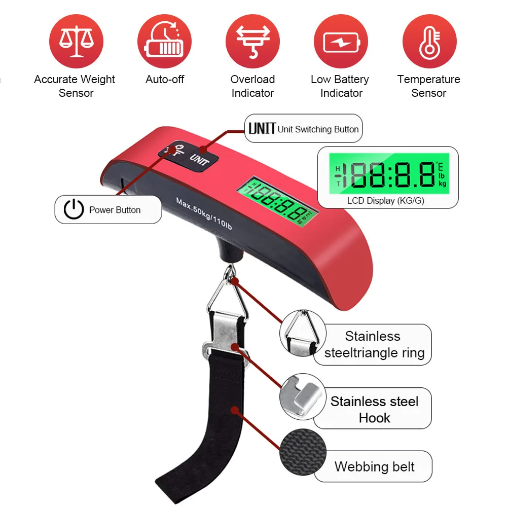 5 Core 110 Pounds Digital Hanging Luggage Scale with Backlit