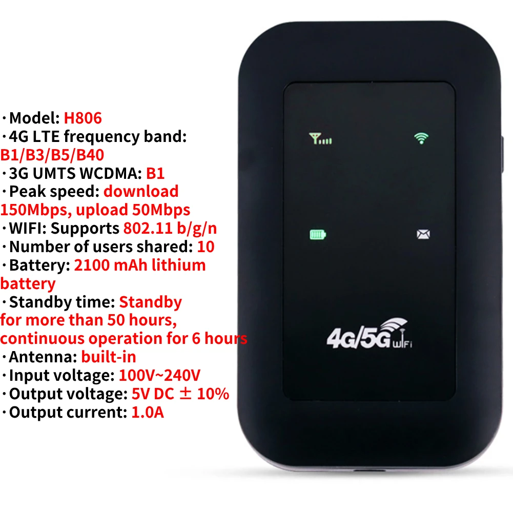 Portable 4G LTE WiFi Hotspot with SIM Slot and 3000mAh Battery