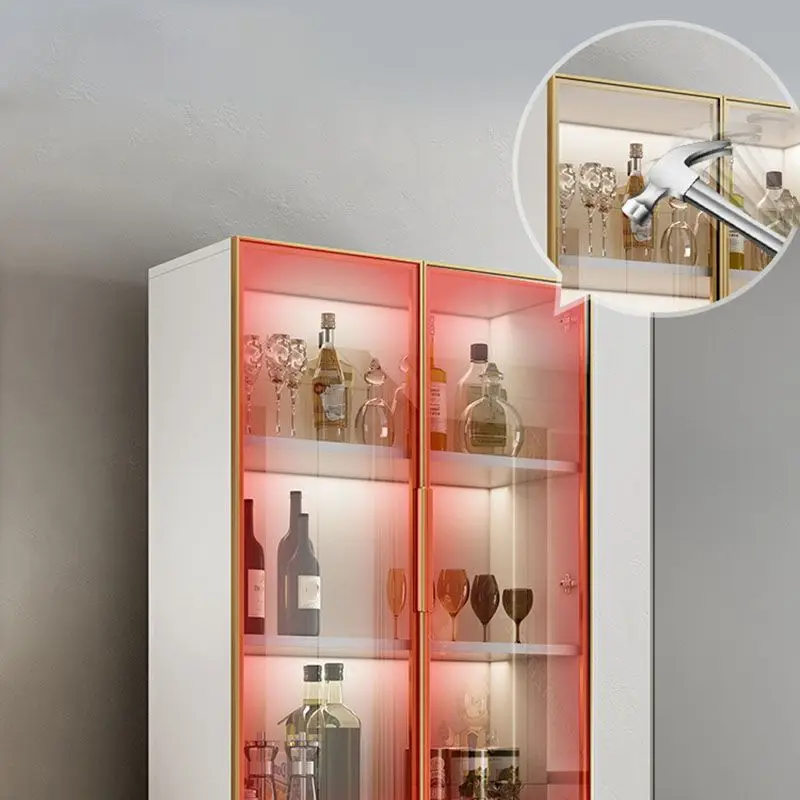 luxury corner mini whiskey Wooden corner glass for for the home living room with lights glass bar wine cabinet display