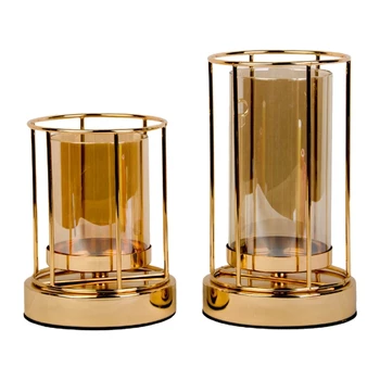 Wrought Iron Candle Holder Electroplating Glass Cup Flower Vase Ornament for Home Wedding Birthday Party Dining Table