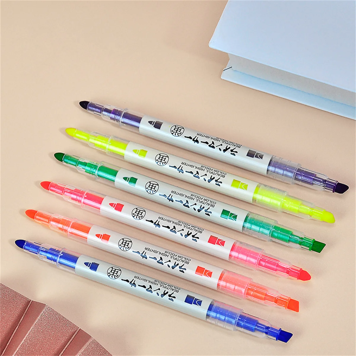 6Pcs/Set Double Head Fluorescent Highlighter Pen Markers Pastel Drawing Pen for Student School Office Supplies Cute Stationery 4