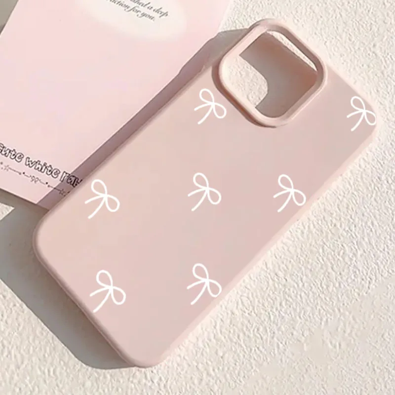 White and Pink Bow Love Heart Print Shockproof Phone Case