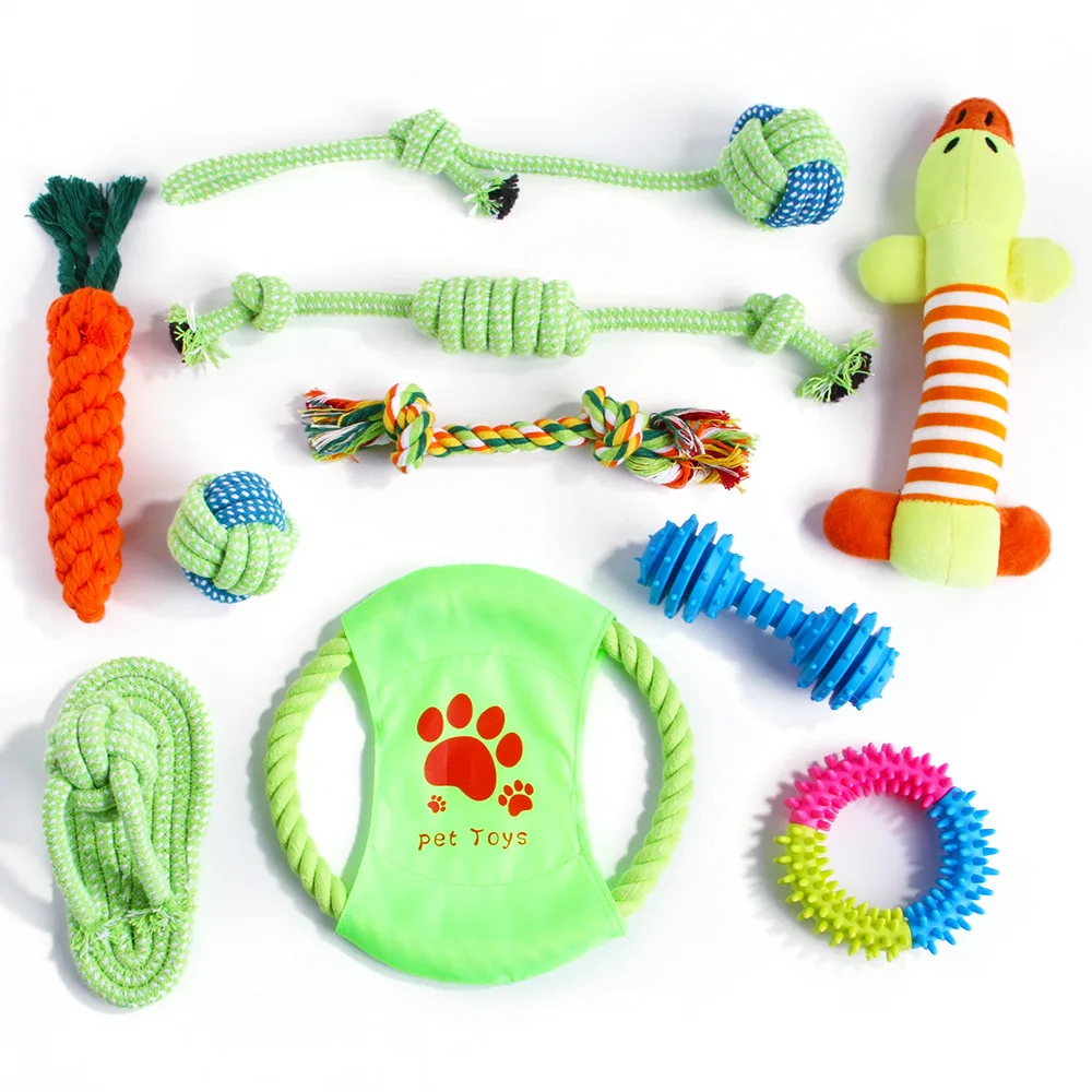 10 piece pet cotton rope toy set with teeth grinding and bite resistant golden fur large and medium-sized dog toys 5