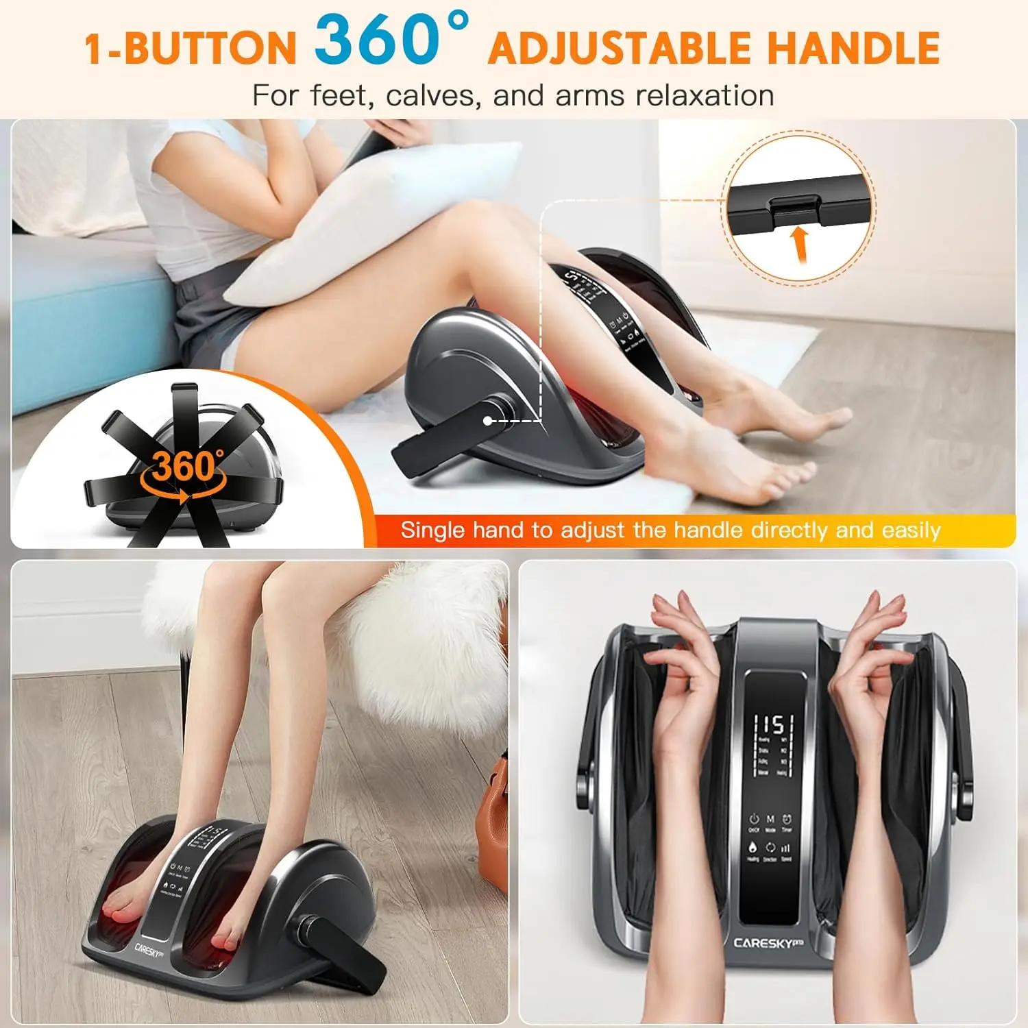 Single Hand Handle, 3-Heating for Circulation and Pain Relief,Deep Kneading