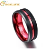 BONLAVIE Men's 8MM Black and Red Tungsten Carbide Ring Matte Finish Beveled Edges Size 7 To 16  For Men and Women 1