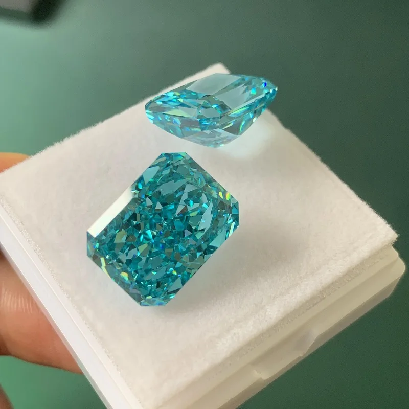 

Ruif Unique Special Paraiba Color Radiant Cut 12x16mm Crushed Ice Cut Cubic Zirconia Loose Stone CZ Gemstone for Jewelry Making