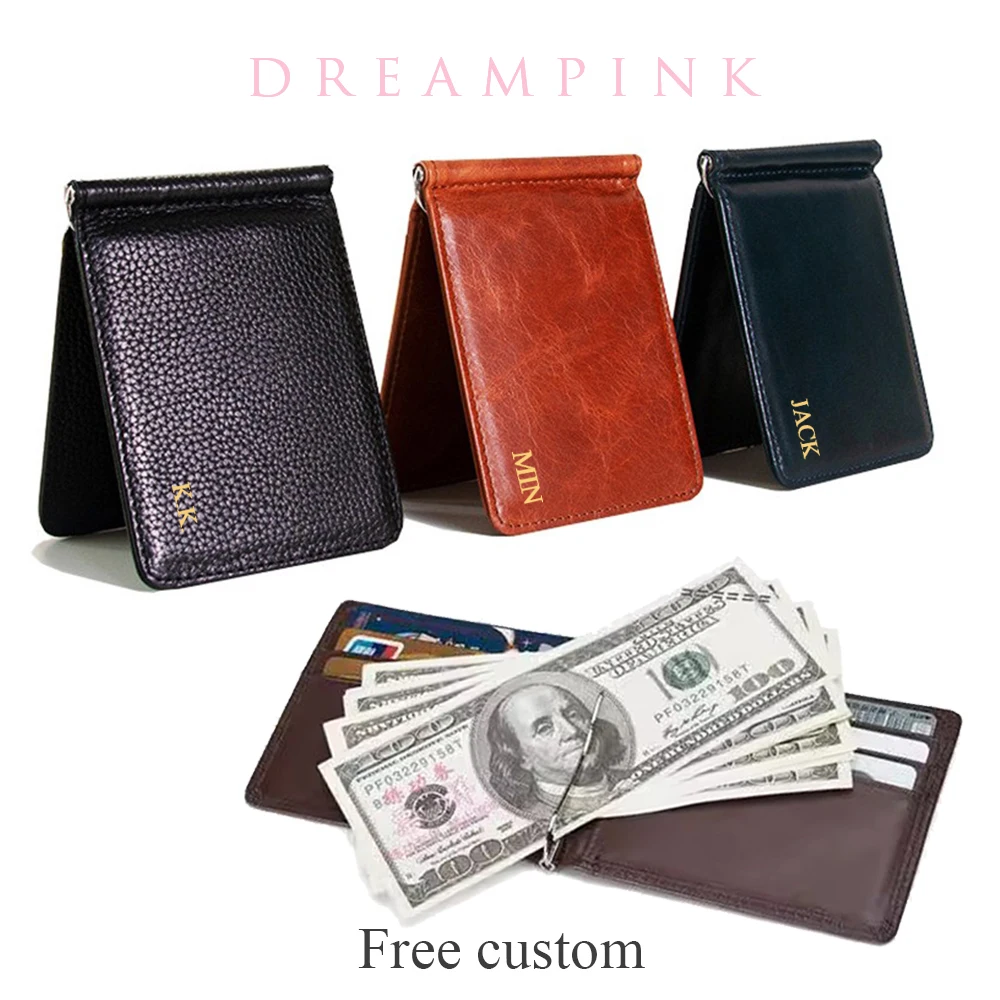 

100% Genuine Leather Men Wallet Custom Name Luxury Cowhide Male Slim Money Clip Card Holder Retro Personalize Letters Wallet Man