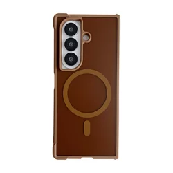 Magsafe Magnetic Matte Transparent Shockproof Phone Case with Airbag Bumper Protection for Galaxy Z Fold4 (Brown)