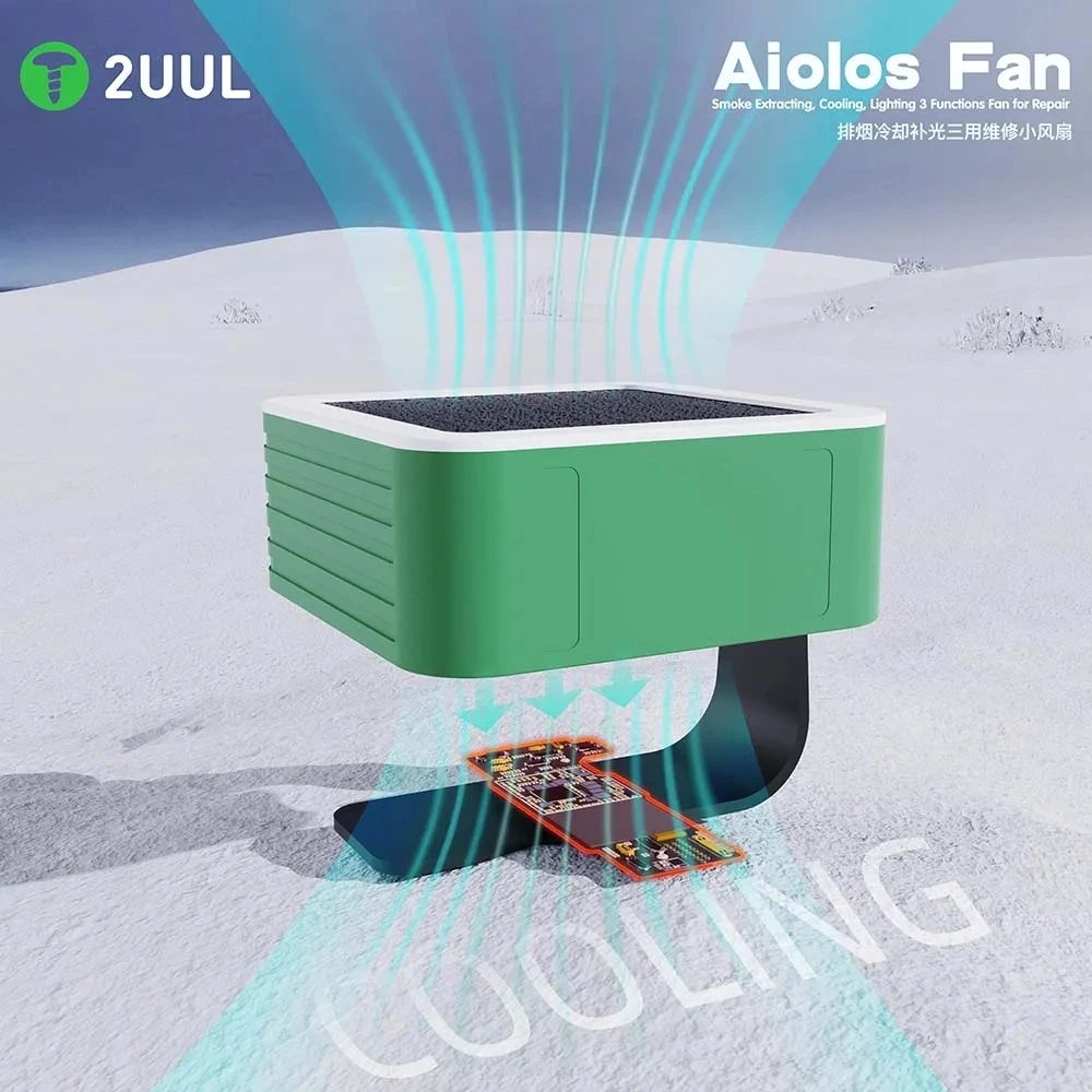 2UUL Aiolos 팬 연기 추출/냉각/조명 3 기능 휴대 전화 수리 도구 용 미니 팬