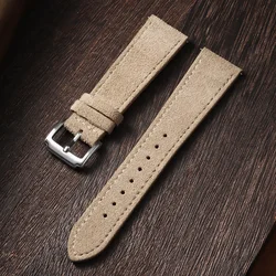 Vintage Leather Quick Release Watch Strap - Soft Suede Replacement Band for Classic Retro Watches (Khaki)