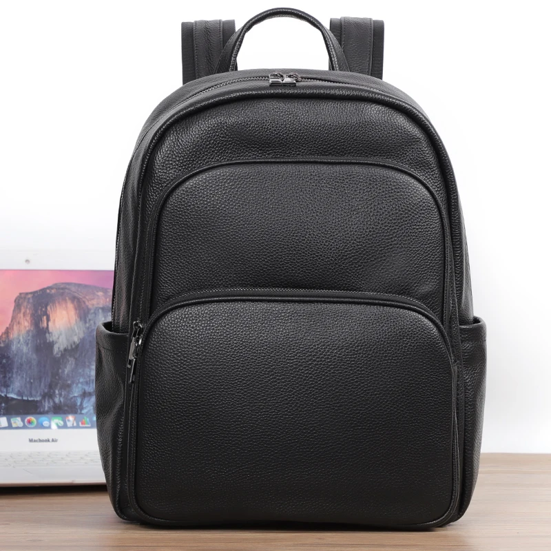 100% Cow Genuine Leather Men Backpacks Fashion Real Natural Leather Student Schoolbag Backpack Boy Large Computer Laptop Bag 2