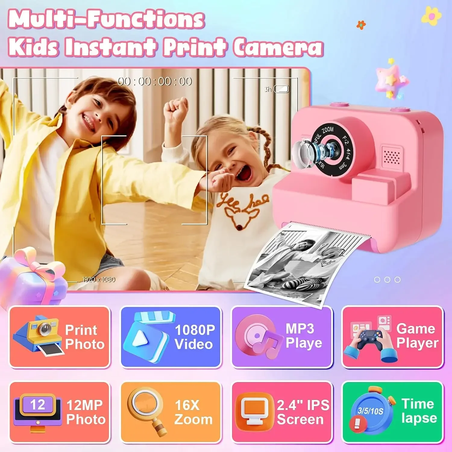 Digital Children Instant Print Camera Video Recording 32G Card Thermal Printing Kids Educational Toy Gift Digital Camera