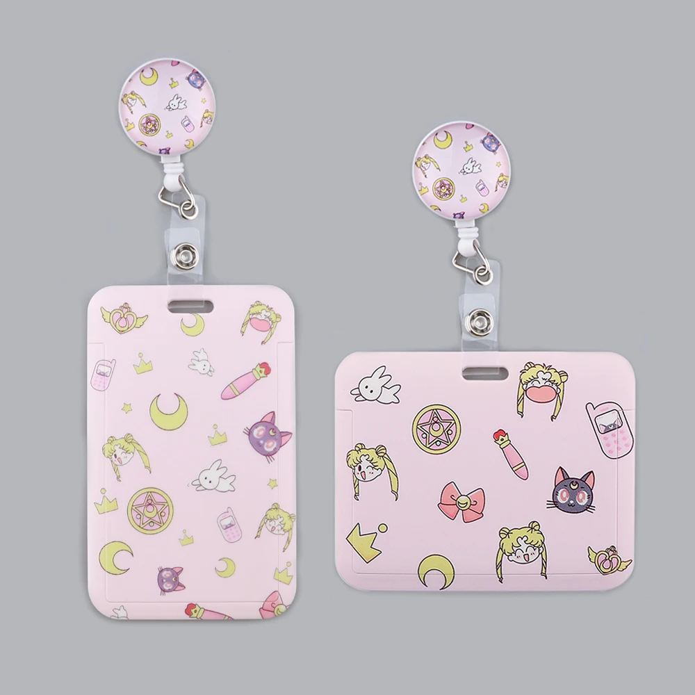 YQ1067 Anime Cute Cats Moon Keychain Cartoon Doctor Student IC ID Card Badge Holder Retractable Nurse Badge Reel Clip Jewelry