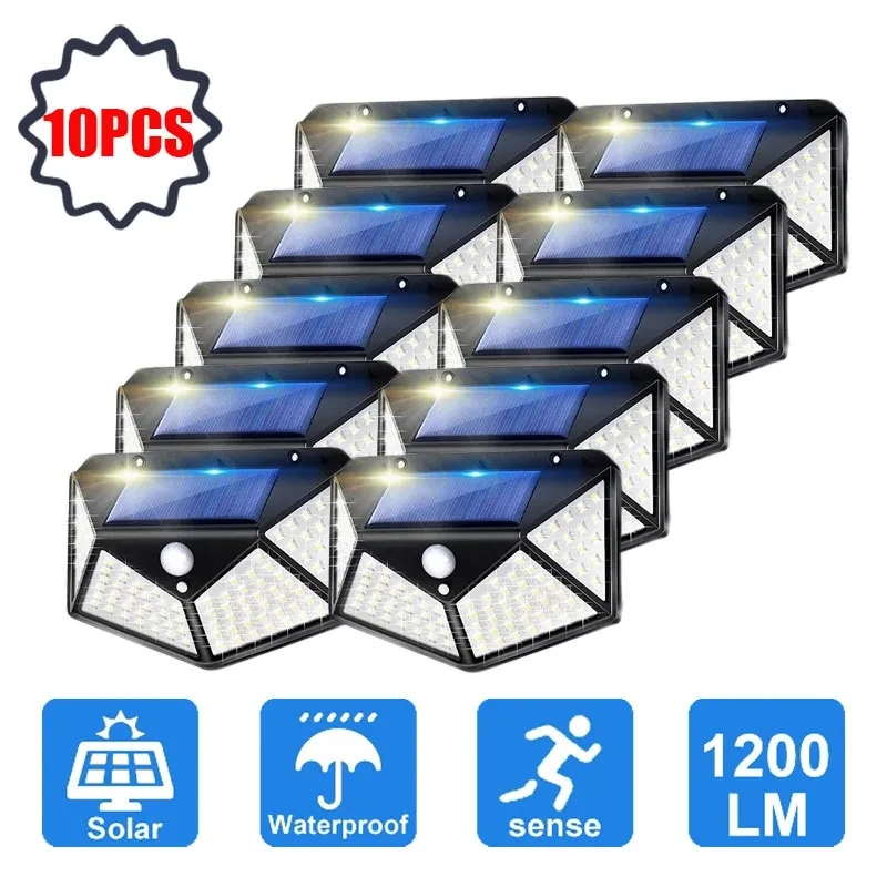 1/2/4/6/8/10PCS 100 LED Solar Power Wall Light Motion PIR Sensor Waterproof Outdoor Sunlight Stairs Street Light Garden Lamp