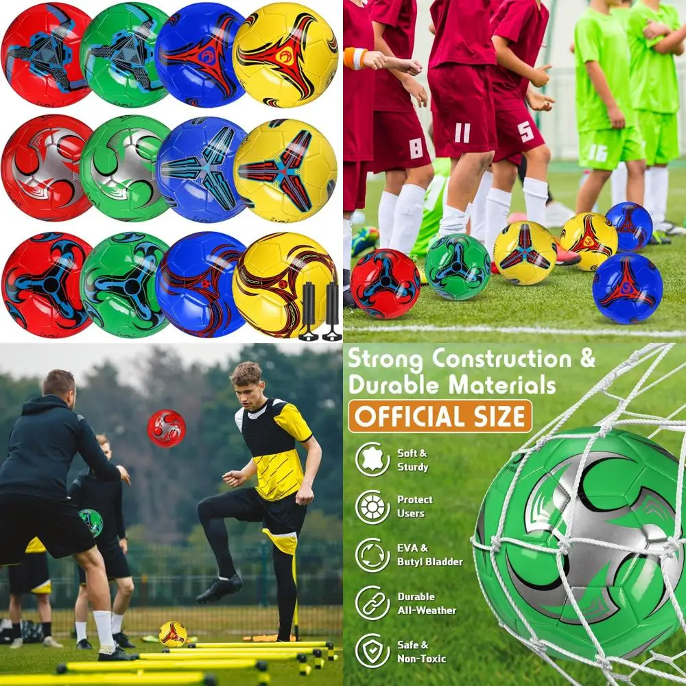 Bulk Pack of 12 Deflated Soccer Balls for Teens and Adults with Pump, Size 5, Suitable for Indoor and Outdoor Training, Ideal fo