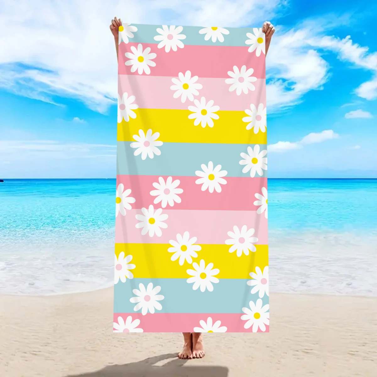 Bohemian Large Striped Flower Beach Towel For Vacation Camping_voghion.com
