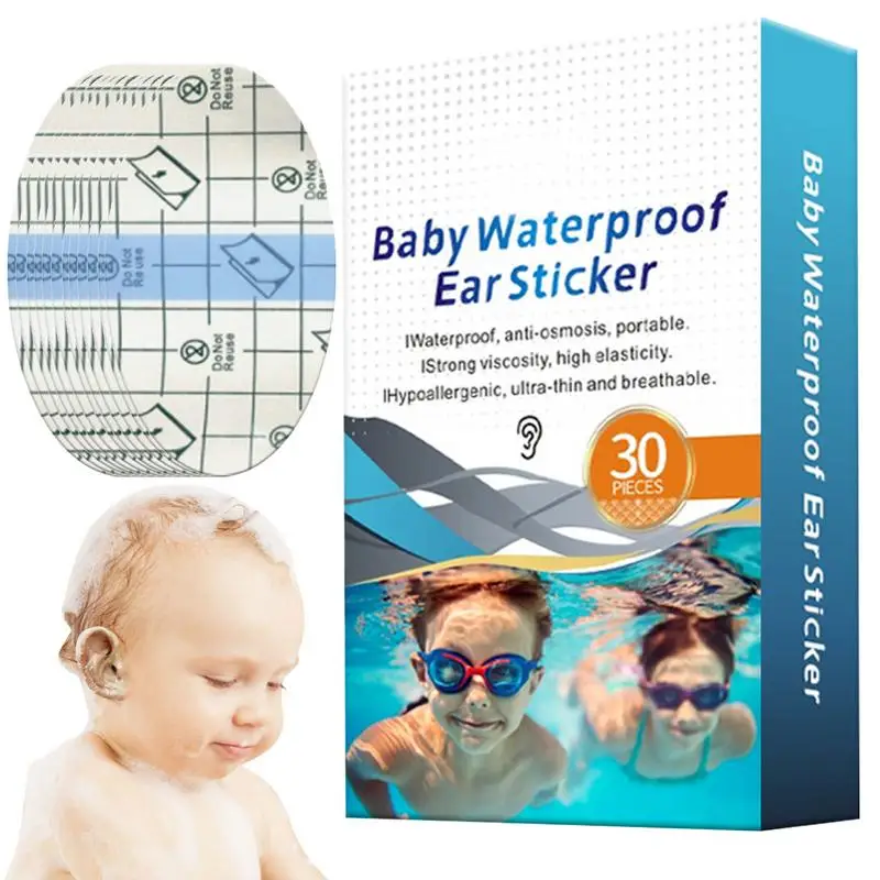 

Baby Ear Covers For Bath 30PCS Baby Waterproof Ear Stickers Comfortable Bath Protective Cover Breathable PU Film Baby Bath Ear