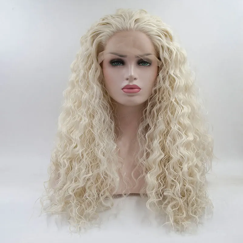 

Bombshell Loose Curly 180% Density Synthetic 13X4 Lace Front Wig Glueless White High Quality Heat Resistant Fiber Hair For Women