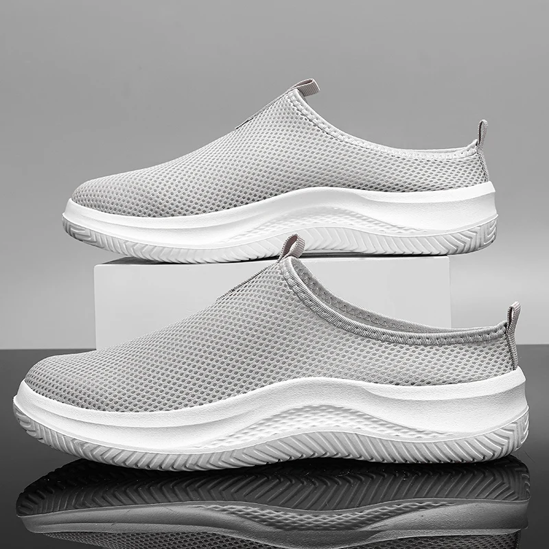 Men Flat Slip-On Half Slippers Running Shoes Men Plus Size Sport Shoes Lightweight Comfortable Breathable Walking Sneakers