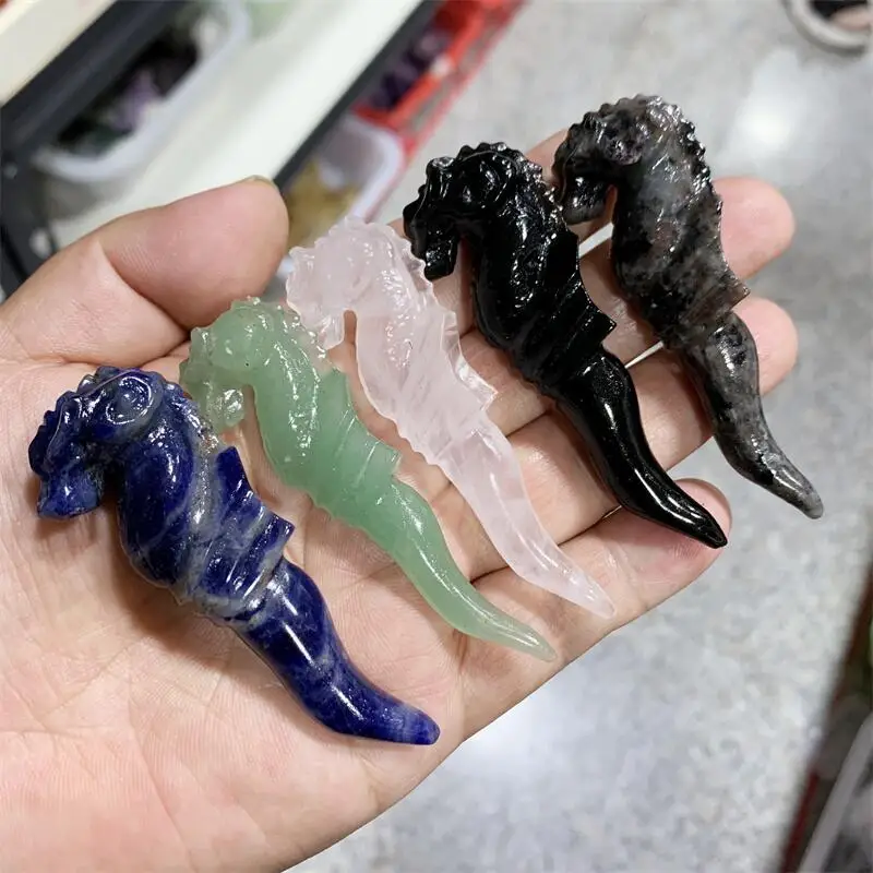 

Natural Seahorse Wand Mace Carved Quartz Carving Pendant Gift Crystal Animal Healing Crafts 1pcs