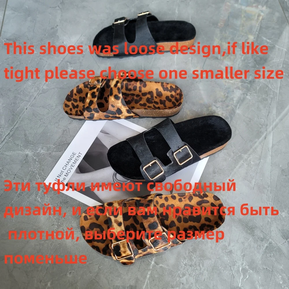 FEDONAS New Ins Horsehair Leather Sandals Buckles Leopard Flats Platforms Summer Shoes Woman Comfort New Casual Shoes Slippers