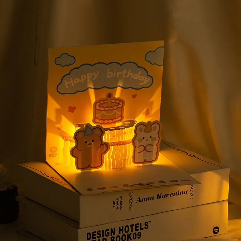 3D Musical Birthday Card with LED Light 3D Pop-Up Greeting Cards with Music Birthday Cake Card Creative Gifts Cards, greeting cards