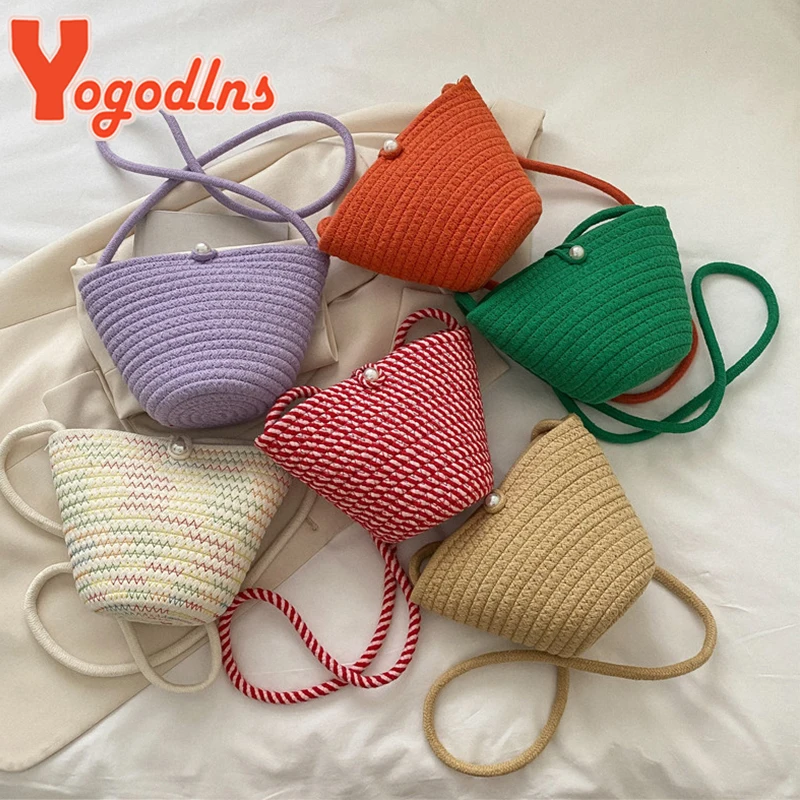 Summer Straw Bucket Bags for Women Rattan Braided Beach Bag Small Crossbody Shoulder Bag Bohemia Messenger Bag Handbag