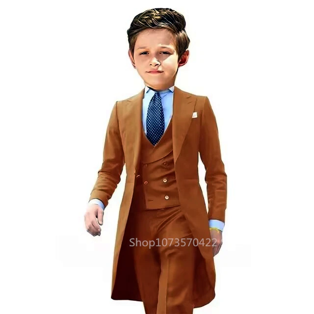 Tailcoat Boy Suits Costume 3 Pieces Child Royal Blue Jacket Vest Pants Flower Boys Formal Party Suit Kids Wedding Suit Tuxedos