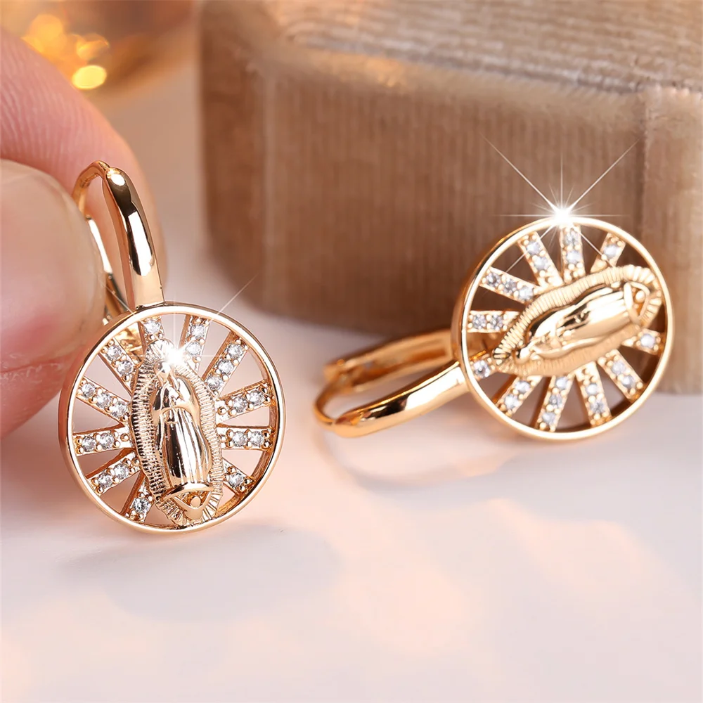 White Zircon Round Hollow Hoop Earrings For Women Vintage Gold Color Luxury Crystal Ear Buckle Wedding Jewelry Versatile Gifts