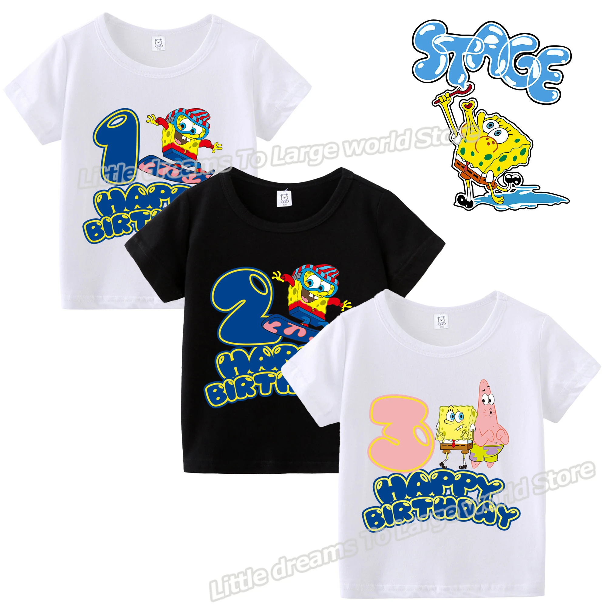 Camiseta de Bob Esponja para niños y niñas, Camiseta de algodón estampado de dibujos animados, Tops, disfraces de verano, regalos de cumpleaños| | - AliExpress