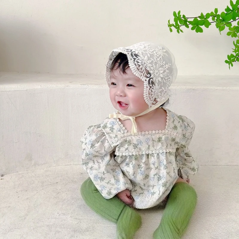 Lace Flower Baby Bonnet Floral Embroidered Cotton Soft Mesh Newborn Baptism Christening Hat Infant Girl Cap Kids Hat Accessories