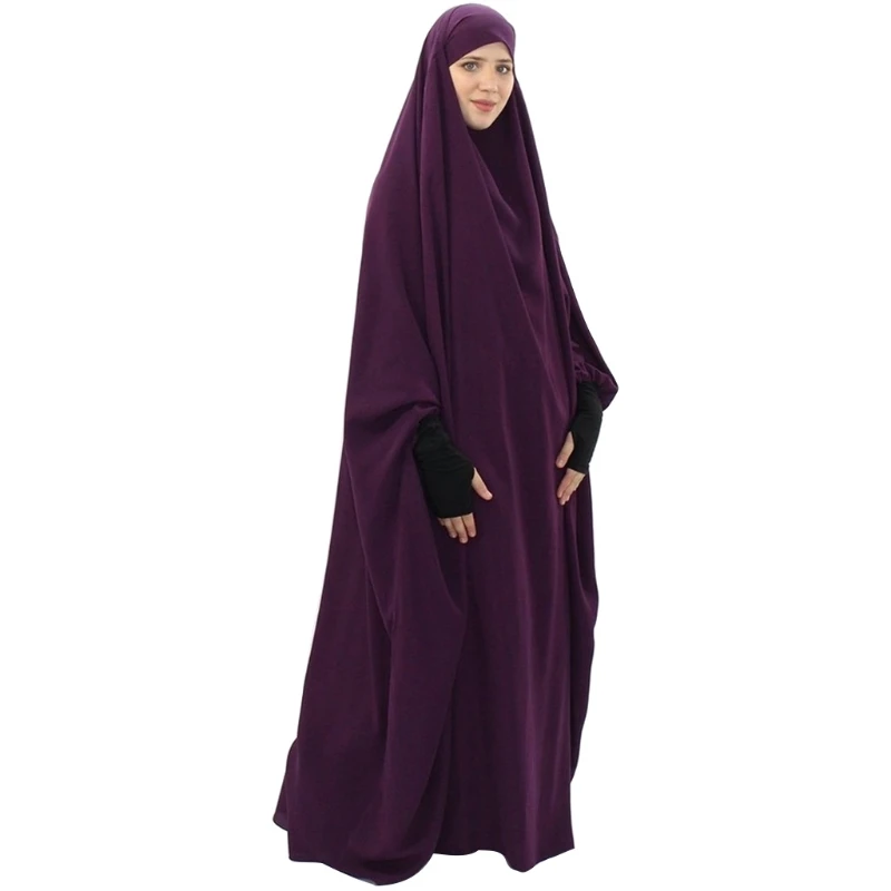 Women Muslim One-Piece Prayer Dress Full Cover Hooded Islamic Eid Jilbab Overhead Abaya Kaftan with Hijab Dubai Gown N7YE