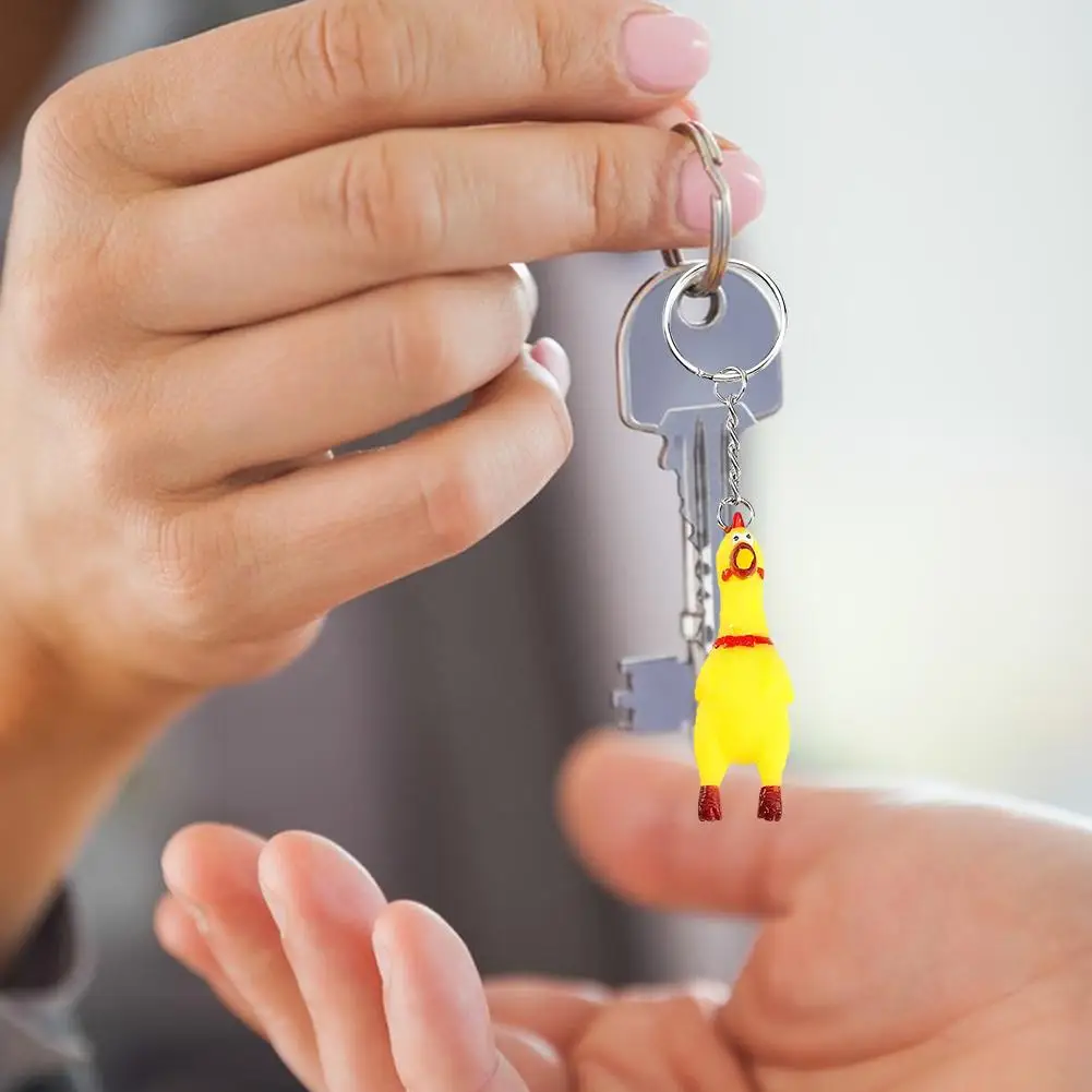 Yellow Rubber Squeeze Screaming Chicken Keychain Toy