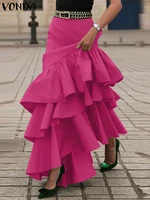 VONDA Plus Size 5XL Women Autumn Ruffled Skirts Solid Color Elegant Party Overskirt 2025 Beach A-Line Jupe Casual Loose Bottoms - Image 3