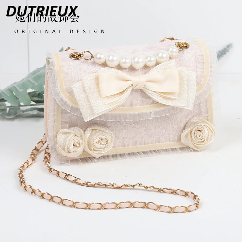 2023 New summer autumn Lolita Bag Female Sweet Pearl Handbag for women Japanese Style Soft Girl Versatile Chain Messenger Bag