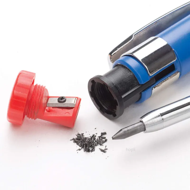 Metal Solid Carpenter Pencil Mechanical Pencil Set Built-in Pencil Sharpener with Refill Leads Deep Hole Drawing Marking Tools