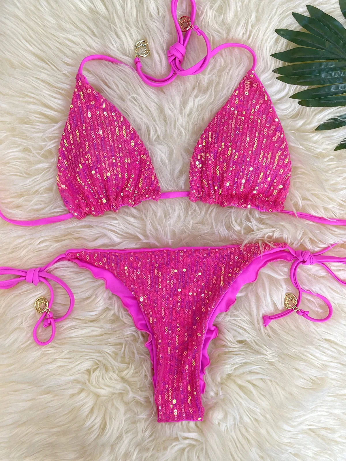 Women's Sparkle Sequins Bikini Set Beach Summer 2025 Vacation Glitter Swimsuit Two-Piece Swimsuit Set Scrunch Bum Bathing Suits